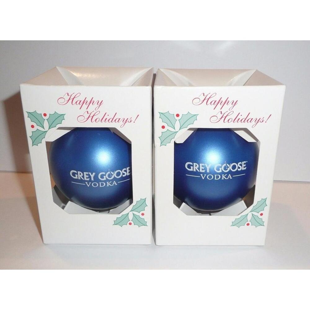 2 Grey Goose Vodka Holiday Ornaments Blue Bulbs Plastic Christmas Tree Lot - Picture 1 of 5